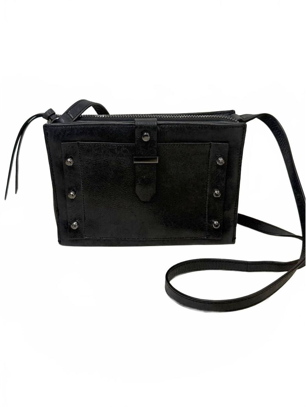 New! Botkier‎ Black Leather Patent Crossbody Bag Studded